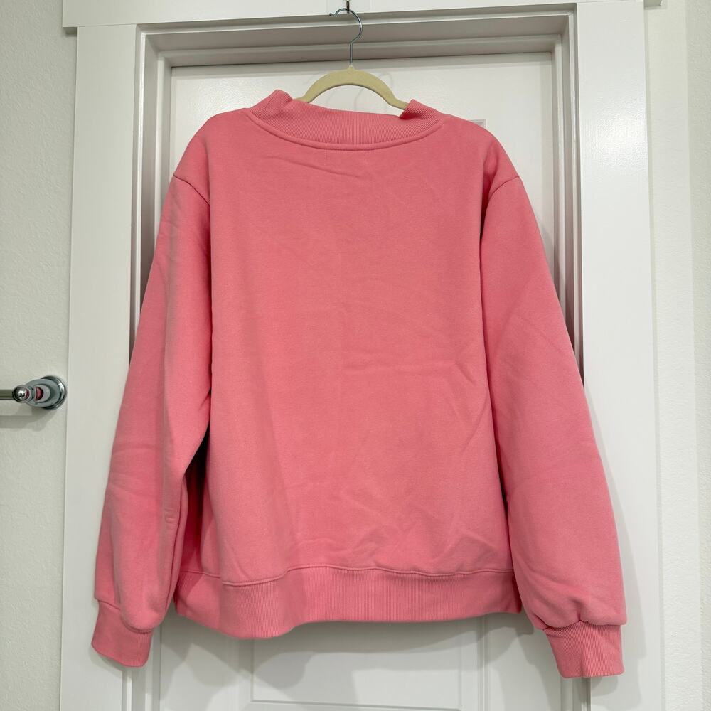 NEW PARKE Fleece Jean Heart Varsity Mockneck in Blush + Crimson Size L/XL - Picture 4 of 7